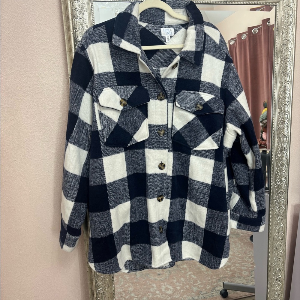 Time and Tru Black and White Plaid Jacket